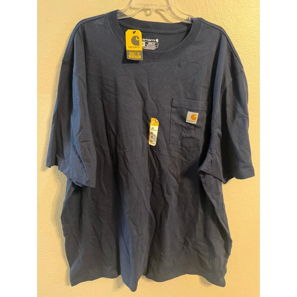 Carhartt K87 Pocket T-Shirt Mens 2XL Navy Blue New Loose Fit Heavyweight Cotton